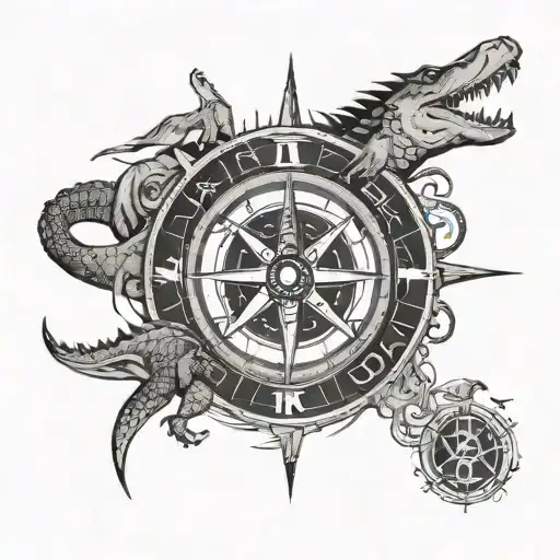 compass, kanji, kaizen, nana oki crocodile, wolf tattoo design idea