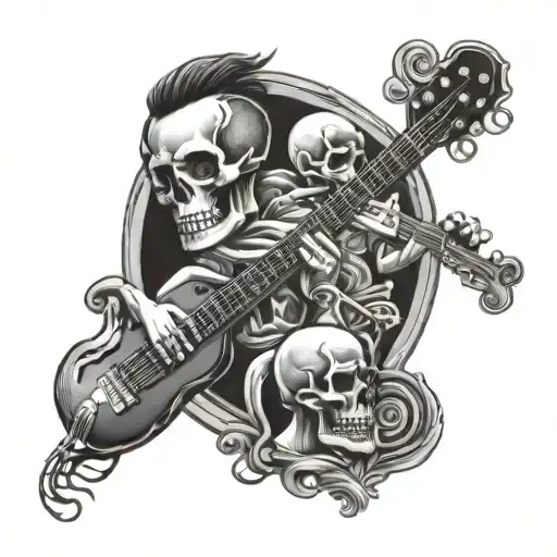 skulls, running, darts, biking, guitar, music tattoo design idea