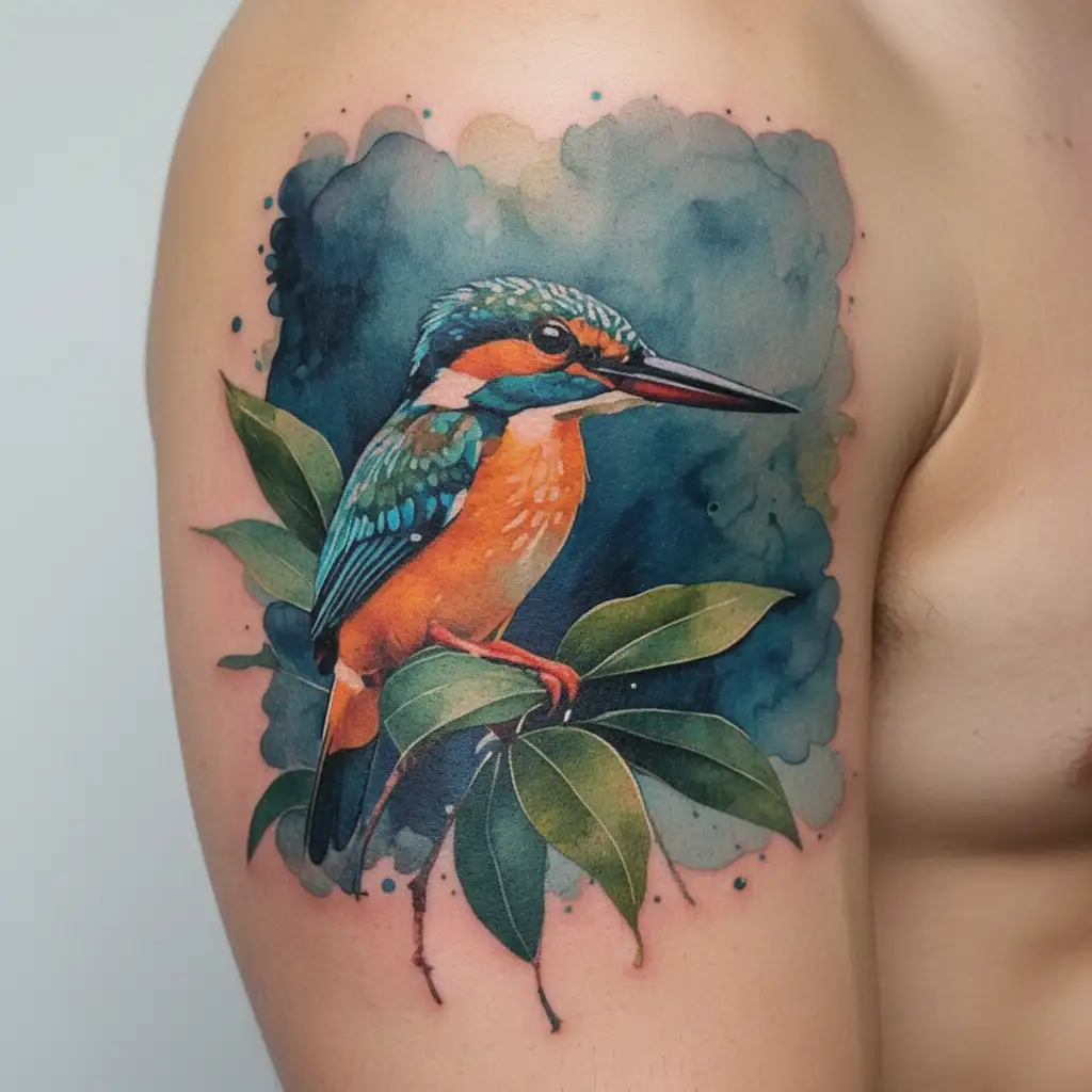 kingfisher on orchid tattoo design idea