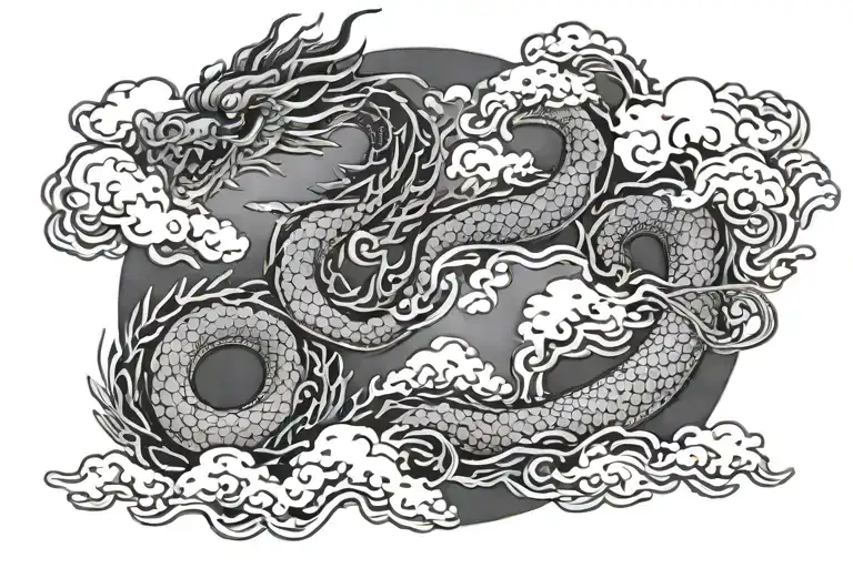 Japanese dragon descending from Japanese clouds tattoo design idea