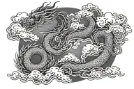 Japanese dragon descending from Japanese clouds tattoo design idea