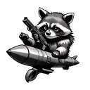 rocket raccoon holding gun sitting on a missile tattoo design idea
