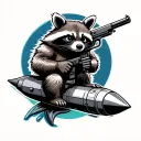 rocket raccoon holding gun sitting on a missile tattoo design idea