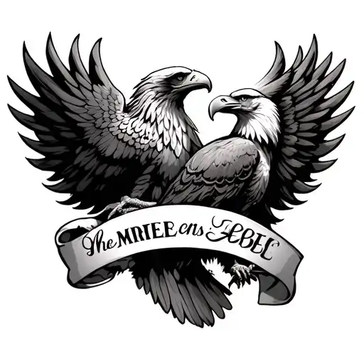 phoenix and eagle on either side of harley banner wrapping tattoo design idea