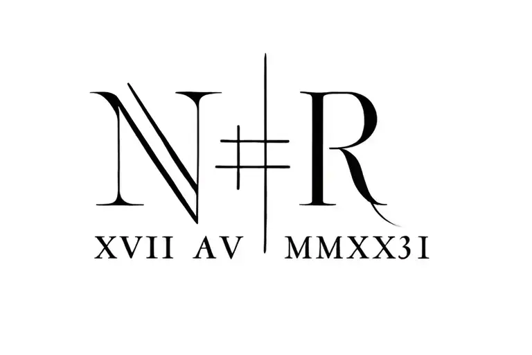 "N+R XVII IV MMXXIII" gemini zodiac symbol tattoo design idea