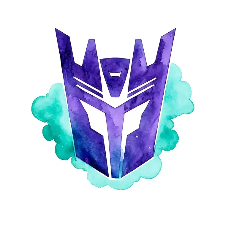 purple decepticon symbol with teal and green cloud around it tattoo design idea