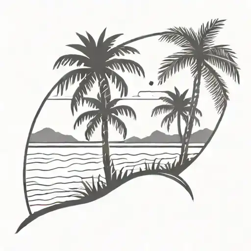 3 beach scene with palm trees tattoo design idea