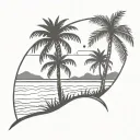 3 beach scene with palm trees tattoo design idea