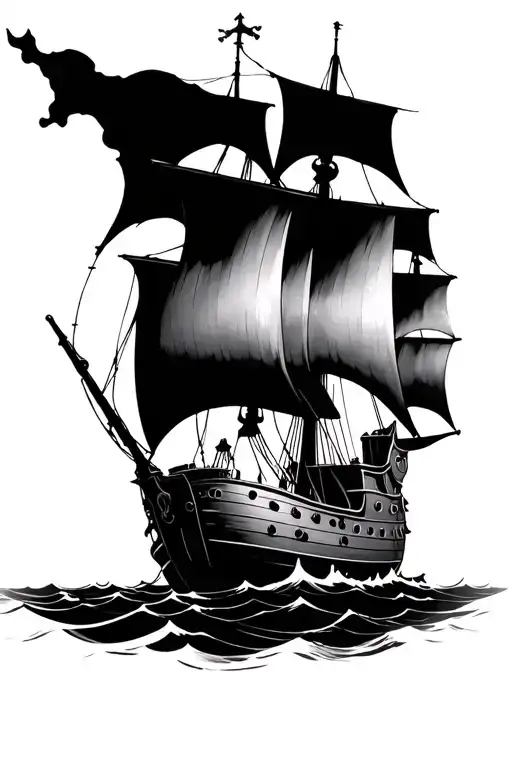 pirate ship that has sunken ship tattoo design idea
