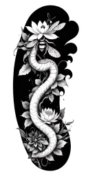 timeless nature inspired mandala.  Feminine and weaving snake, bee, and lotus flower tattoo design idea