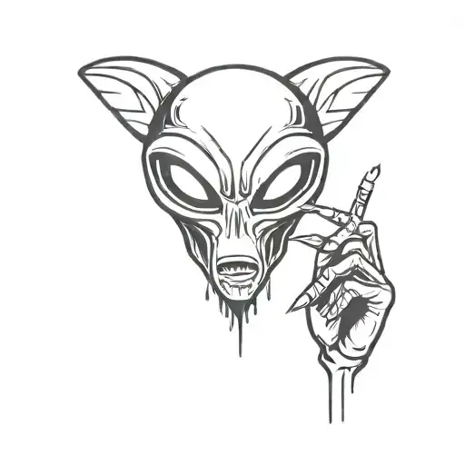 alien smoking a joint flying ufo tattoo design idea
