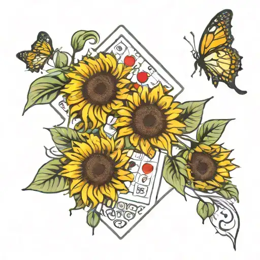 bingo card and sunflowers   tattoo design idea