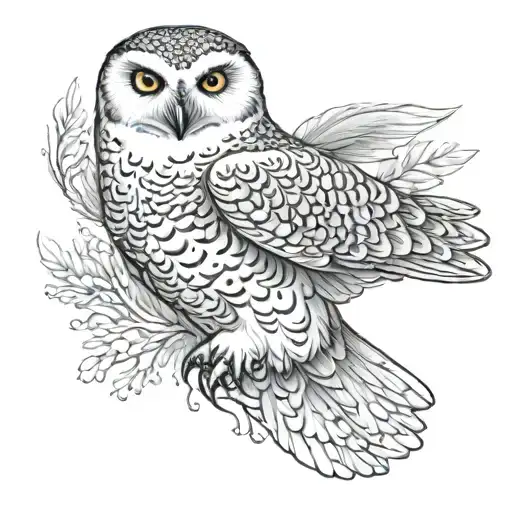 dainty snowy owl flying tattoo design idea