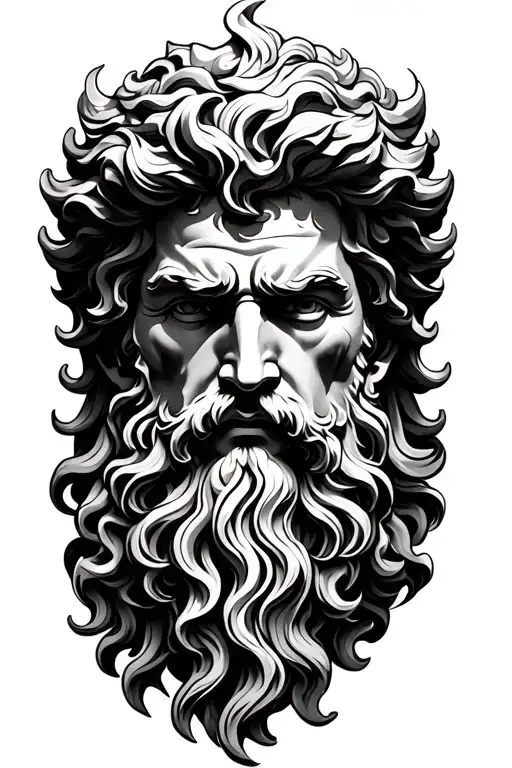Poseidon zeus face tattoo design idea