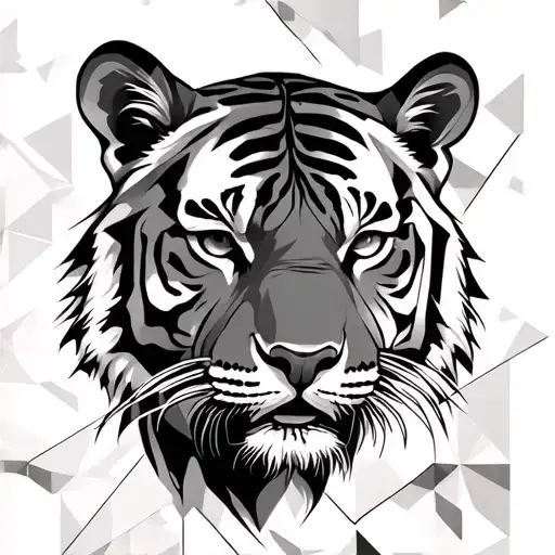 tiger face with geometric background black and white tattoo design idea