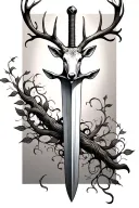 very thin swords wrapped  with deer head handle small leaves running vines tattoo design idea