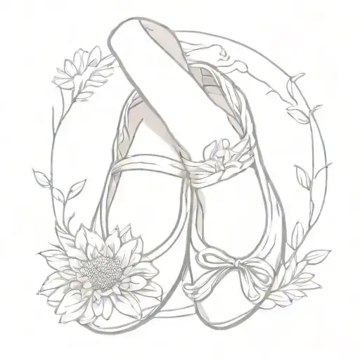 ballet shoes, a zinnia, and the sun tattoo design idea