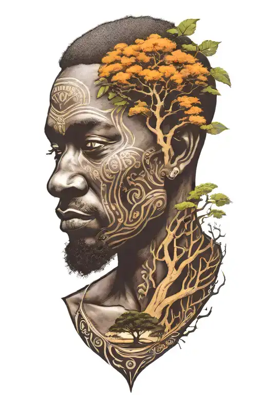 African man and a tree tattoo design idea