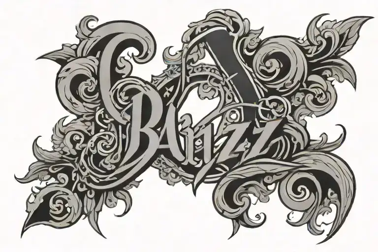 the word "BANZZ" negative space surrounded tattoo design idea