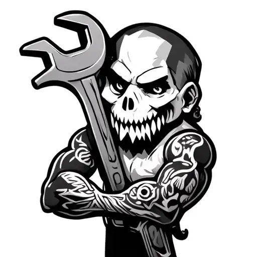wrench character with face and arms tattoo design idea