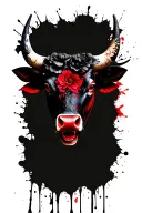 Bull head, black flowers and leaves tattoo design idea