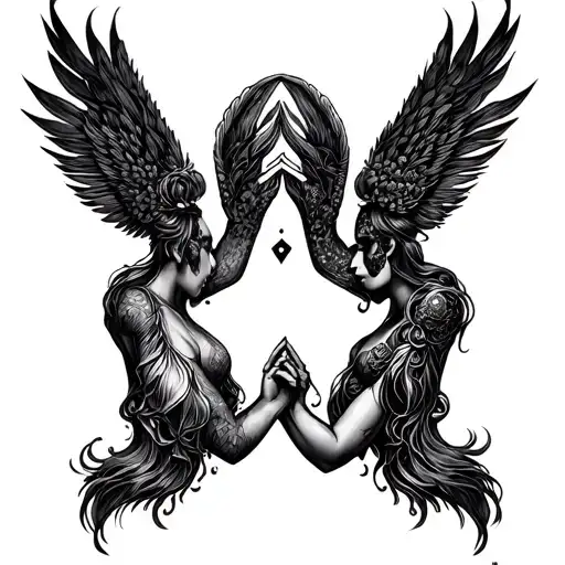 Gemini twins holding hands with 8K resolution background tattoo design idea