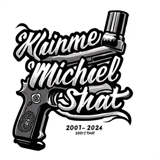 gun bullets text that says Kainen Michael 2001-2024 tattoo design idea