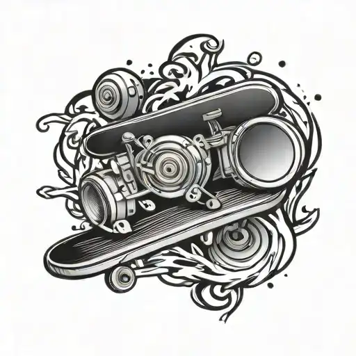 black and gray tattoo cartoon skateboard music and hiphop tattoo design idea