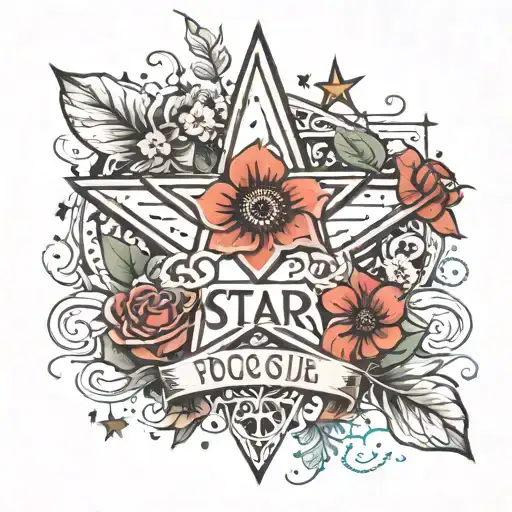 star and heart with name Poppy and Oscar tattoo design idea