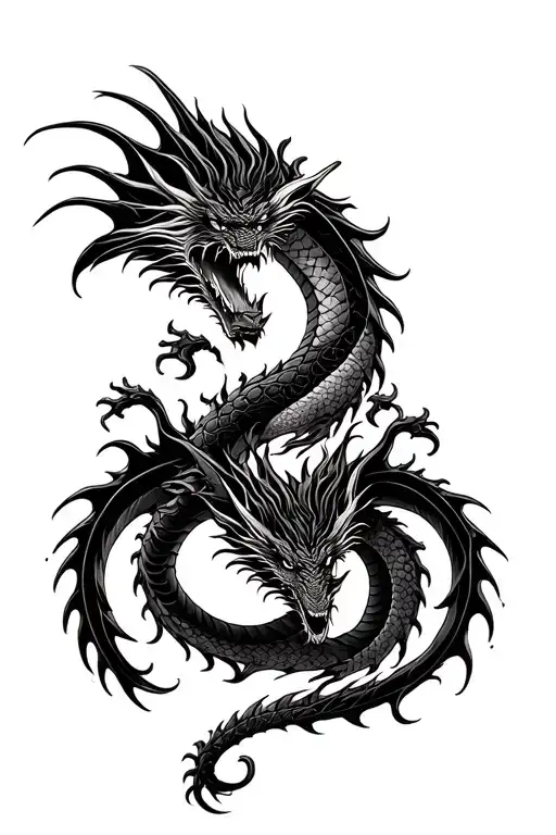 twin dragons fighting tattoo design idea