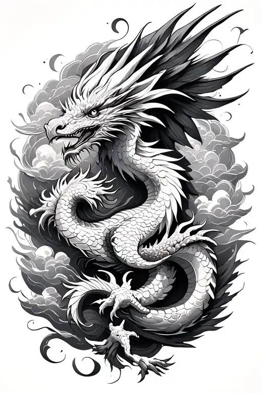 dragon and phoenix mandala tattoo design combining with clouds and filler background mandala tattoo design idea