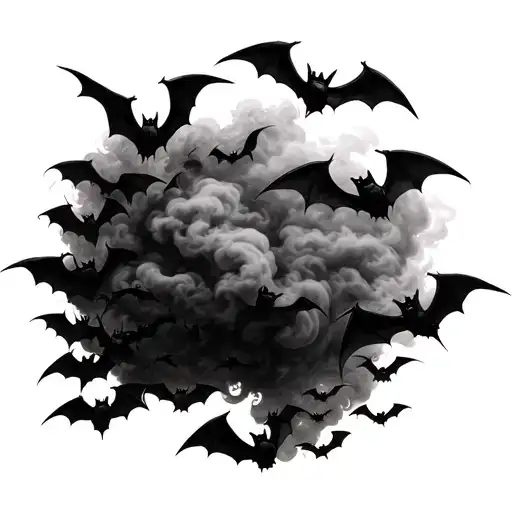 smoke that turns into many small flying bats tattoo design idea