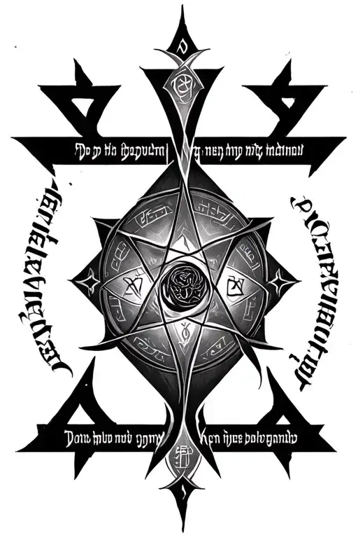 Ritualistic sigil tattoo sleeve tattoo with old Kabbalah text written on it tattoo design idea