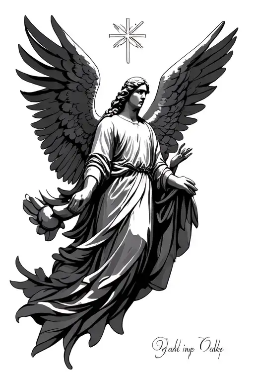 arm sleeve of guardian angel in the holy land watching and protecting me from the evil created on earth tattoo design idea