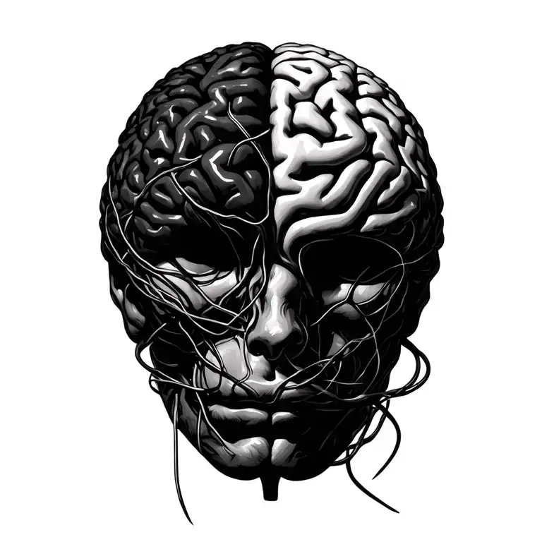 brain with tangled wires tattoo design idea