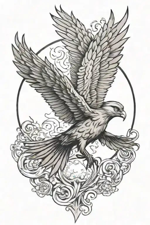 harry potter phoenix flying in moon tattoo design idea
