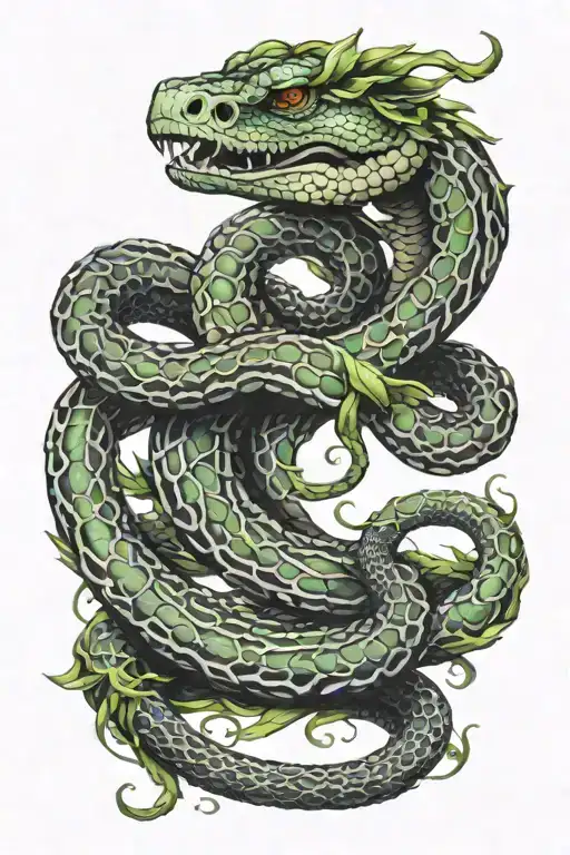 Create a tattoo design described as "a trimeresurus insularis snake wrapping/weaving around a Gemini zodiac symbol tattoo design idea