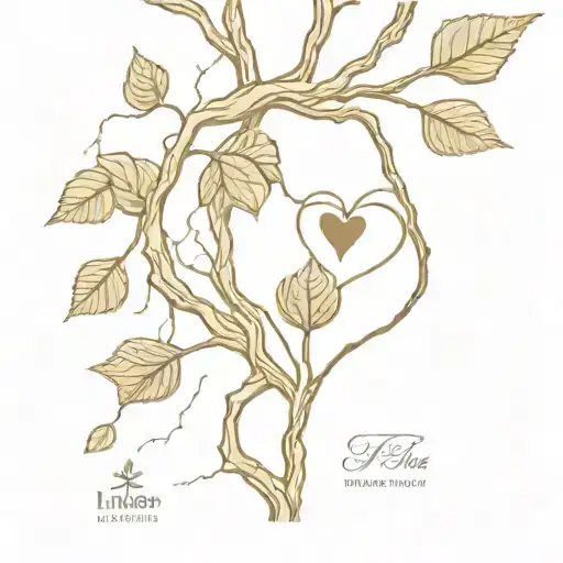 Linden Tree with F+C surrounded by a heart carved in the bark tattoo design idea