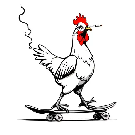chicken riding skateboard smoking cigarette tattoo design idea