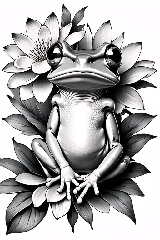 tree frog and flowers blooming lotus flower tattoo design idea