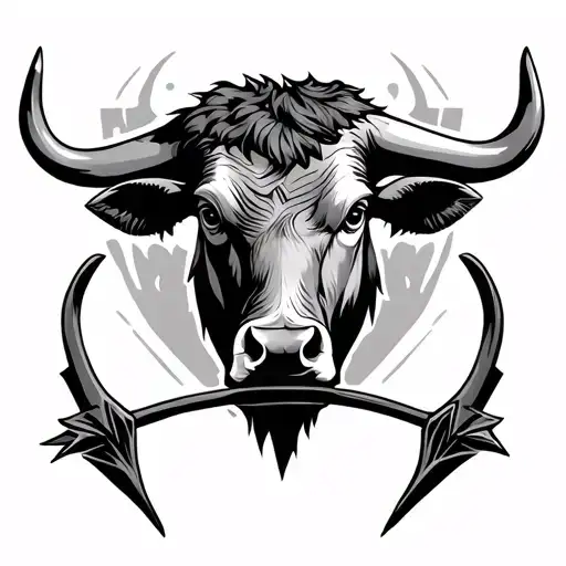 arrow and bow and bull tattoo design idea