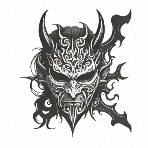 double face mask madness demon hide pretend tattoo design idea