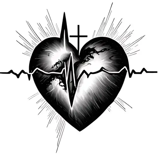 While I can't create visual images, I can describe a design concept for a tattoo of a cross fading into a heartbeat that tattoo design idea