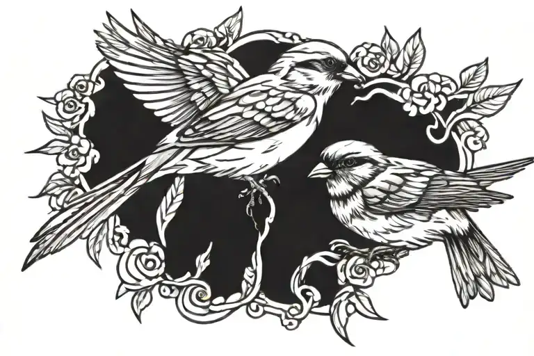 a sparrow intertwined with another Sparrow flying tattoo design idea