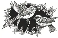 a sparrow intertwined with another Sparrow flying tattoo design idea