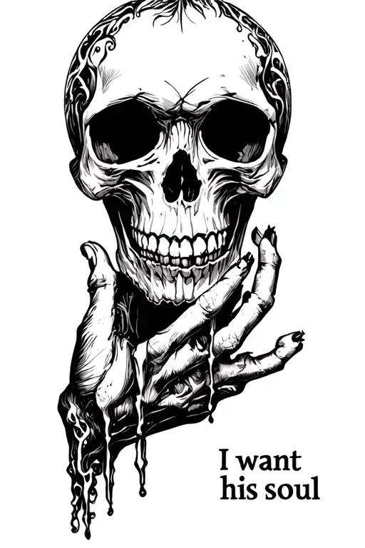 "I want his soul " full body skull reaching down tattoo design idea