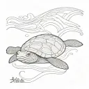 softshell turtle with japanese waves flowing tattoo design idea