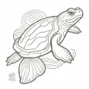 softshell turtle with japanese waves flowing tattoo design idea
