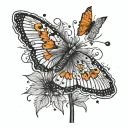 dandelion with small orange and black butterfly and small autism puzzle piece tattoo design idea