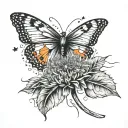 dandelion with small orange and black butterfly and small autism puzzle piece tattoo design idea